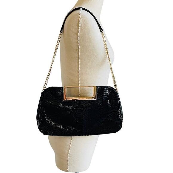 Michael Kors Black Python Embossed Patent Leather Berkley Clutch - Picture 3 of 10